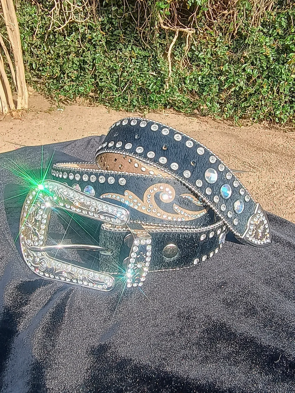 Blazin Roxx Black Rhinestone Western Belt with Decorative Silver Buckle